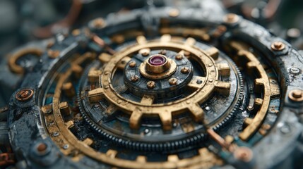Obraz premium Intricate Steampunk Mechanical Device with Golden Gears and Metallic Texture