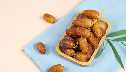  Fresh Dates in a Wooden Tray for a Healthy Snack