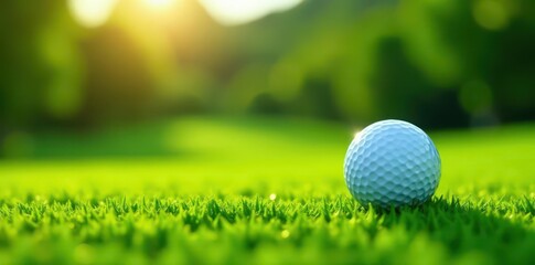 Obraz premium A golf ball rests on a lush green putting green , peaceful, image