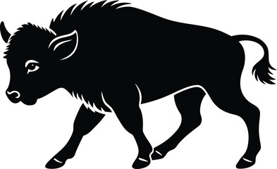 Black silhouette of a bison walking