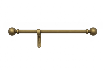 Golden curtain rod with spherical finials on transparent background