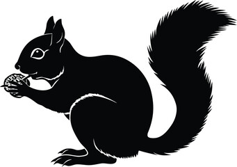 Black silhouette of a squirrel eating a nut