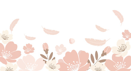 Delicate Floral And Feather Arrangement In Pale Pink And Cream Tones