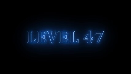 Level text font with neon light. Level 47 neon sign.color letters spelling out level Up appear .Glowing neon color LEVEL- 50 text animation icon sign symbol on black background. - Powered by Adobe