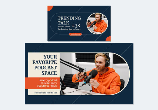 Contemporary Podcast thumbnail and Banner Template Set