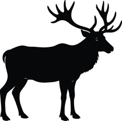 Black silhouette of a majestic stag with large antlers