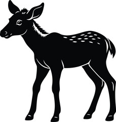 Stylized black silhouette of a fawn with white spots