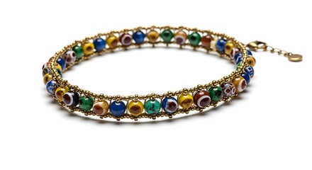 Obraz premium Colorful Beaded Bracelet on White Background
