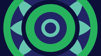 Symmetrical Concentric Circles and Petal Shapes in Blue and Green vector illustration