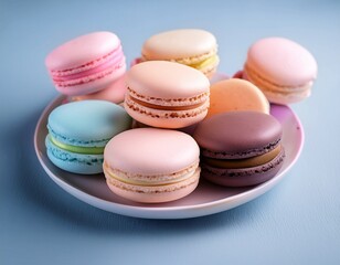 Fototapeta premium colorful french macarons with creamy filling various pastel shades delicious and sweet dessert