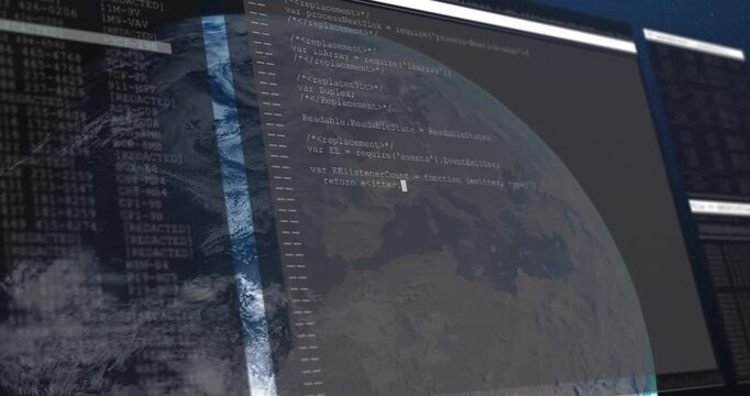 Upon startup 3D Earth globe rotating slowly while console panels sliding in for code monitoring