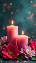 Festive candles nestled amongst vibrant blooms , nature, still life, festive