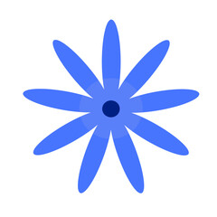 Stylized blue flower vector illustration with bold shapes and clean lines, perfect for decorative prints, nature themes, and modern graphic design projects.