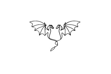 Obraz premium Two dragons line art drawing vector illustration fantasy mythical creature design for tattoo and print art vector art