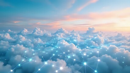 Digital Sky Visualization with Illuminated Network Nodes Among Clouds