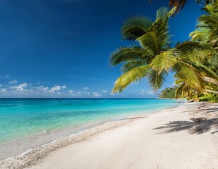 Fototapeta premium serene tropical beach with palm trees and clear blue waters