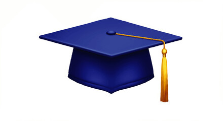 Academic blue graduation cap with a square mortarboard and a shiny golden yellow tassel.