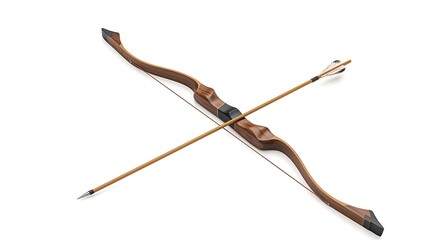 Obraz premium Traditional Wooden Bow and Arrow on White Background