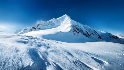 Fototapeta premium a cool background showcasing a snowy mountain peak under a clear blue sky the crisp white snow contrasting with the deep blue of the sky creating a refreshing and invigorating visual effect