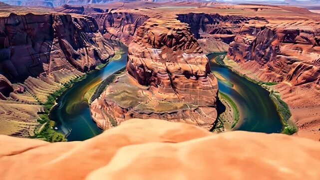 Aerial View of Horseshoe Bend Canyon with Colorado River Flowing Through