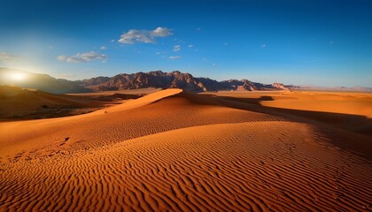 voyage dans un desert et montagne aride dune de sable chaleureuse et ciel bleu