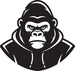 angry gorilla wearing hoodie vector bold black white streetwear mascot emblem modern urban illustration for branding