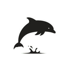 Fototapeta premium A stylized black silhouette of a playful dolphin leaping from a water splash.