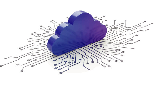 Blue Cloud Computing Symbol with Circuit Board Connections