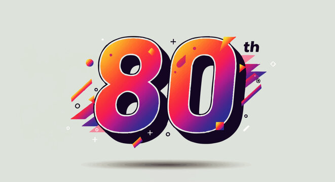 Bold 80th number design with a vibrant orange to purple gradient and dynamic 3D style.