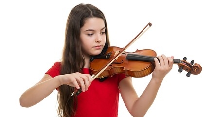 Young Violinist Practicing on White Background