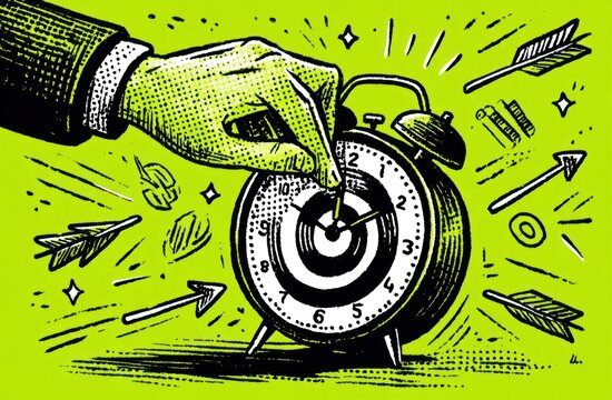 Business hand adjusting a clock target - Powered by Adobe