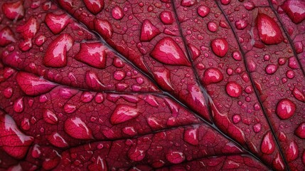 Fototapeta premium Leaf Surface Close-Up With Many Small Water Droplets Glistening