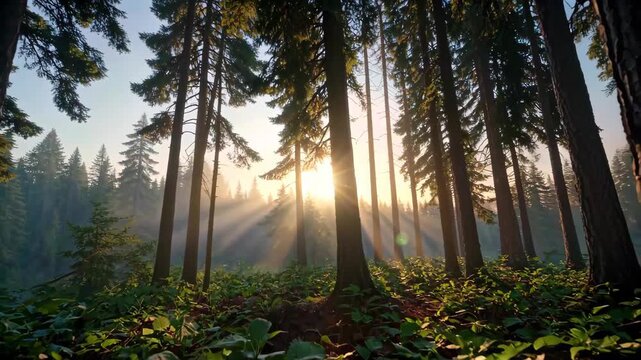 Forest Sunrise Sunlight Penetrating Tree View Sunlight in the Forest