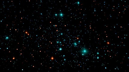 A starry night sky backdrop with vibrant teal and orange colored stars.