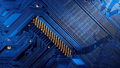 abstract close up of a blue circuit board with golden solder points combining rich tones with minimal depth ideal for futuristic product mockups and clean tech visuals