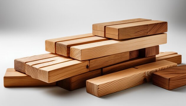 natural wooden blocks and stacked planks without background objects or features