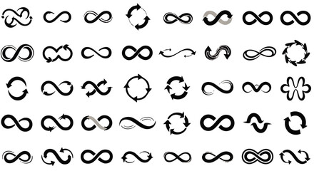 Collection of Diverse Infinity Symbols: Black and Gray Variations with Arrows