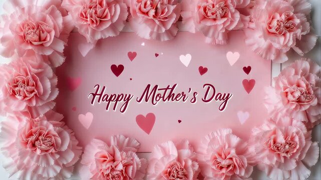 Elegant pink floral animation wishing a happy Mother's Day surrounded by love hearts