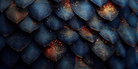 Navy Blue and Gold Scales With a Textured and Shimmering Appearance
