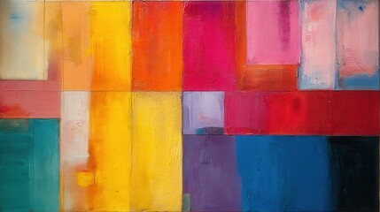 Colorful Rectangular Block Shapes Forming Abstract Textured Oil Painting