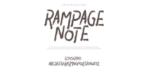 Rampage Note  rough abstract digital alphabet font typography. Bold Condensed Display Font. Vector illustration
