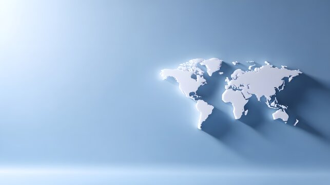 Three-dimensional world map against a light blue background.