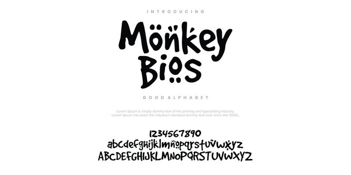 Monkey Bios rough abstract digital alphabet font typography. Bold Condensed Display Font. Vector illustration
