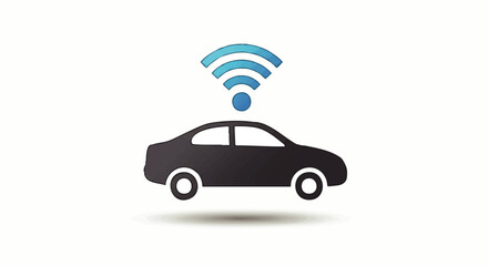 Connected Car Icon: Gray Sedan with Blue Wifi Signal