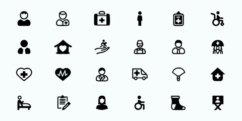 Healthcare Accessibility & Telemedicine Infrastructure Line Art Vector Icons &mdash; Remote Patient Support, Health Outreach, Virtual Care, and Public Health Symbols

