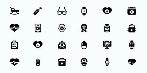Remote Diagnostics & Wearable Health Tech Line Art Vector Icons &mdash; Personalized Medicine, Medical Devices, Health Monitoring, Telemedicine, and Smart Healthcare Solutions

