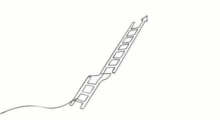 Continuous one-line drawing of a ladder with a gap, transforming into an upward arrow.