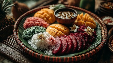 Assorted colorful exotic fruit dessert images