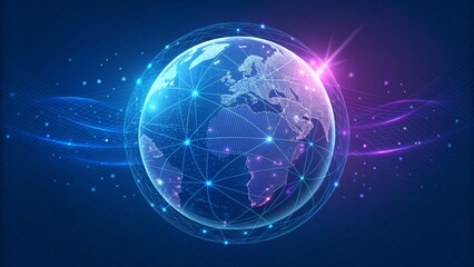 Global network connection concept with illuminated earth and digital lines, ideal for technology, business, and innovation