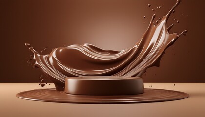 chocolate podium 3d background product coffee stand display platform liquid milk splash 3d chocolate wave cocoa podium brown dark melt hot studio smooth bar stage abstract pedestal texture flow food
